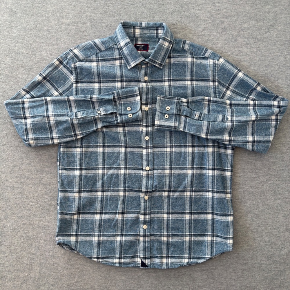 UNTUCKit Mens Large Slim Fit Blue Plaid Cotton Flannel Button Down Shirt - Picture 2 of 8